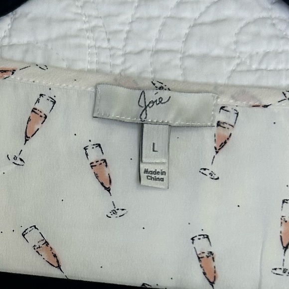 Joie White Sheer Blouse with Champagne Glasses Print. Size Large. - Picture 3 of 6